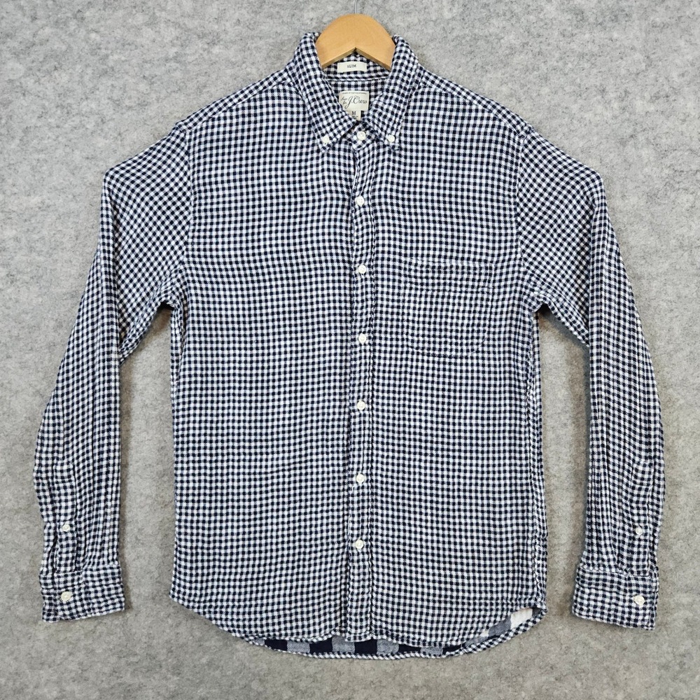 J Crew Men's Navy & White Mini-Check Shirt Size M Slim Fit Super Soft Thick